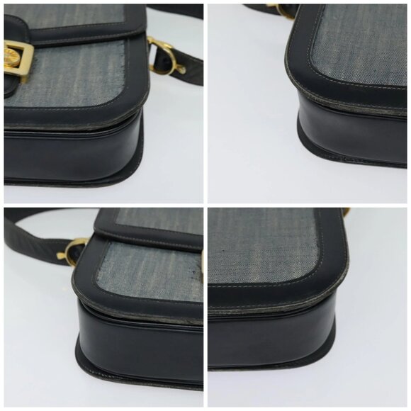 CELINE Shoulder Bag Leather Canvas Navy Gold Auth BD2149 - Picture 14 of 16